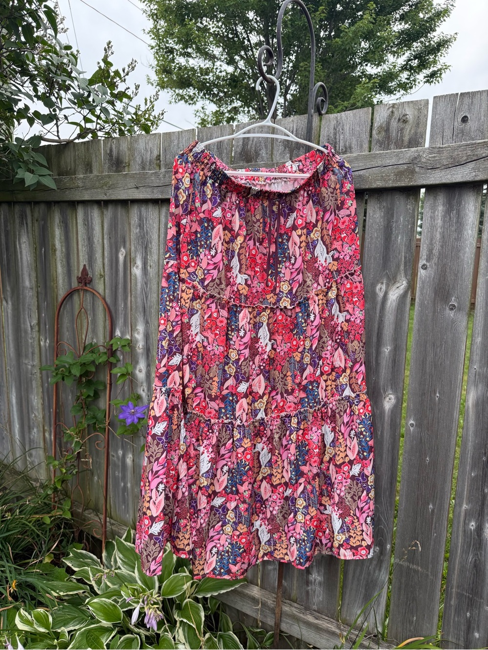Bohemian Pink Floral Tiered Maxi Skirt